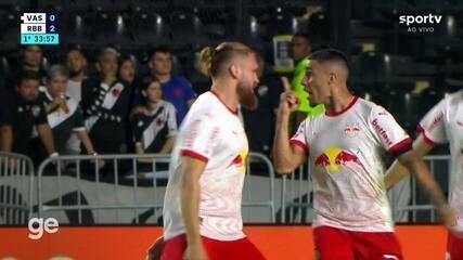 O Bragantino vence o Vasco por 2 a 0 em São Januário, agravando a crise do time carioca.; Reprodução: Globo