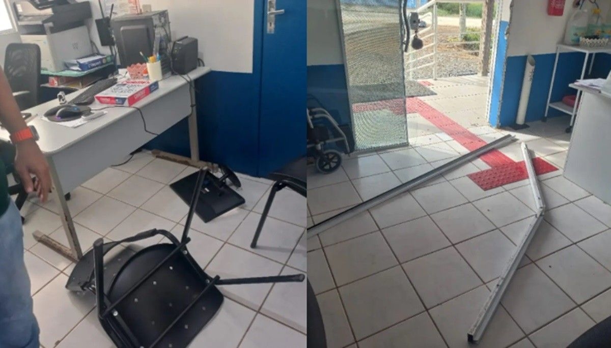 Mulher é presa por depredar UBS após negativa de atestado médico em Barra Velha. Reprodução: Globo