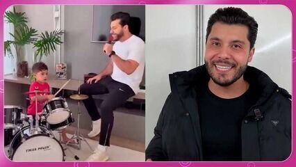 Murilo Huff comenta sobre o filho Léo, que já toca bateria e piano aos 5 anos. Reprodução: Globo