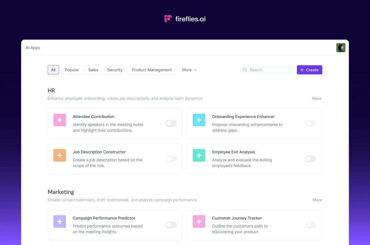 Fireflies.ai lança mini aplicativos para extração de insights de transcrições. Reprodução: TechCrunch