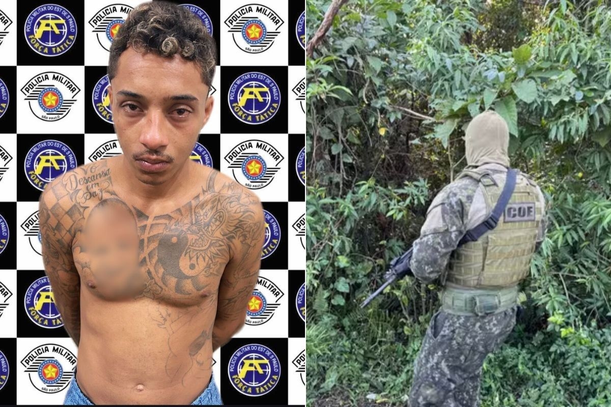 Thiago Miguel, suspeito de tiroteio com a PM em Cubatão, é preso pela Força Tática. Reprodução: Globo