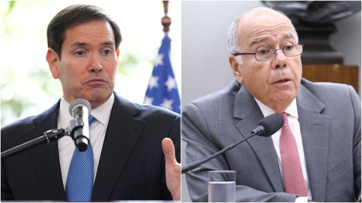Mauro Vieira e Marco Rubio discutem tarifaço durante reunião em Washington. Reprodução: Globo