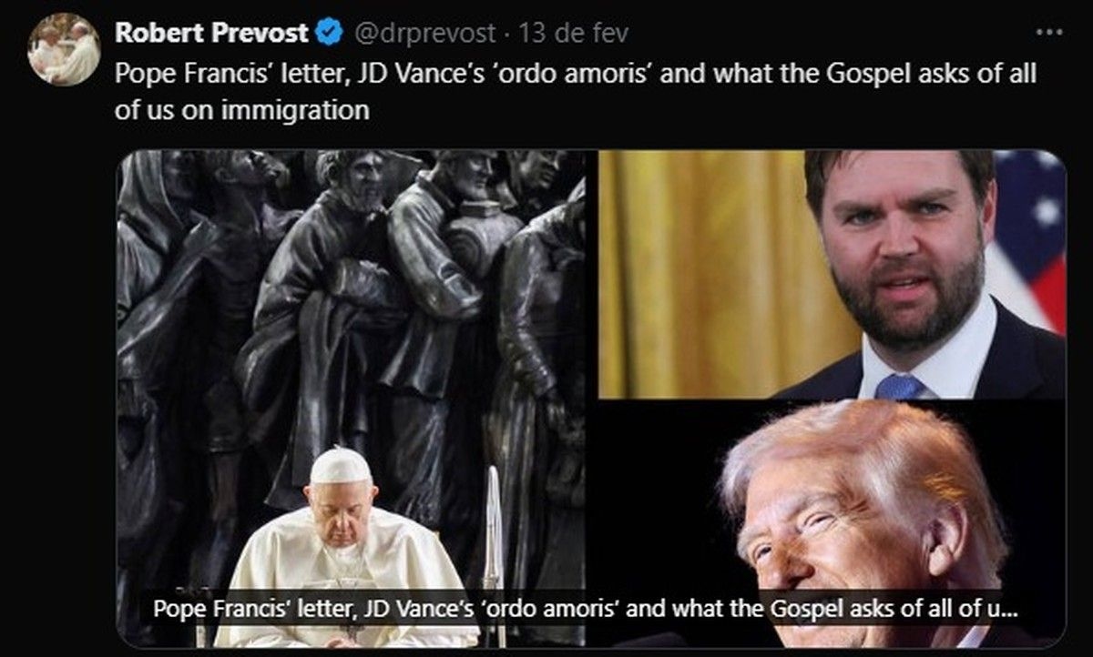 Robert Prevost enfrenta críticas de conservadores por sua postura oposta a Donald Trump.; Legenda da imagem. Reprodução: Globo