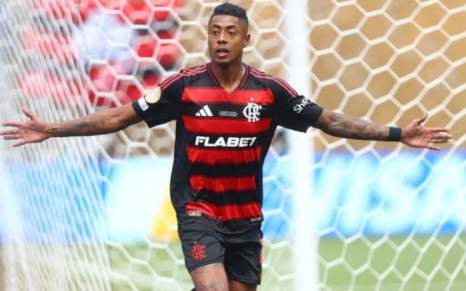 Bruno Henrique celebra gol histórico contra o Chelsea. Legenda da imagem. Reprodução: Esporte.