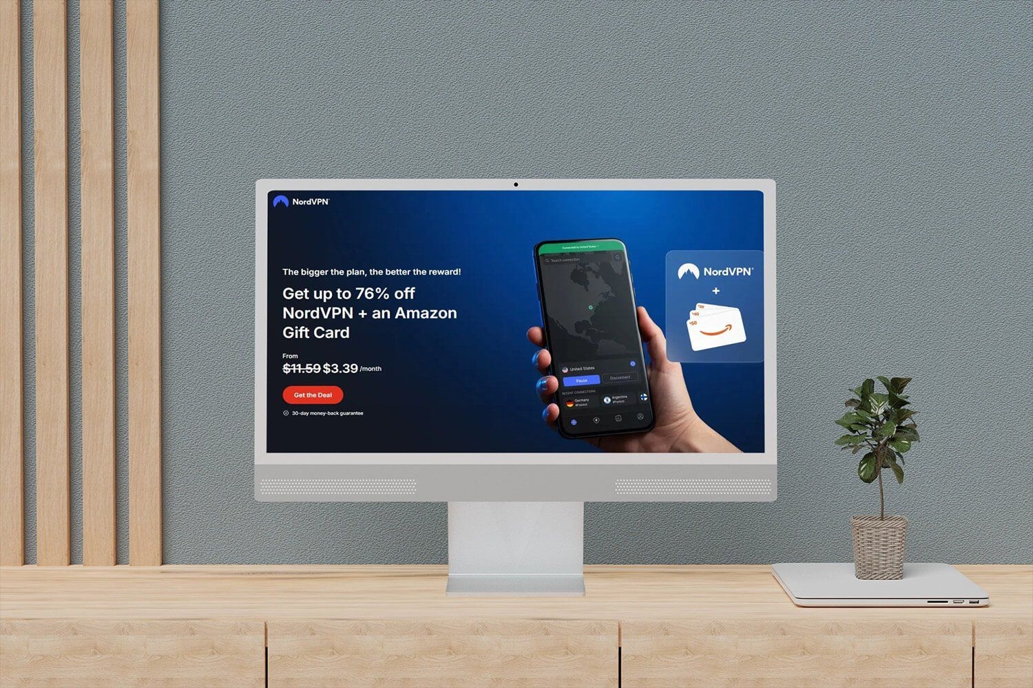 Promoção do NordVPN com cartão presente da Amazon para compradores frequentes.; Reprodução: Gizmodo