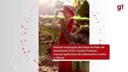 Camila Trevisol, rainha inspiração da Festa do Peão de Americana, falece aos 22 anos após luta contra câncer.; Reprodução: Globo
