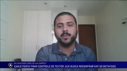 Eagle e Textor em disputa pelo controle da SAF do Botafogo. Reprodução: Globo.