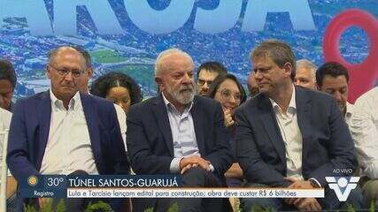 Lula e Tarcísio anunciam edital para o Túnel Santos-Guarujá; Legenda da imagem. Reprodução: g1