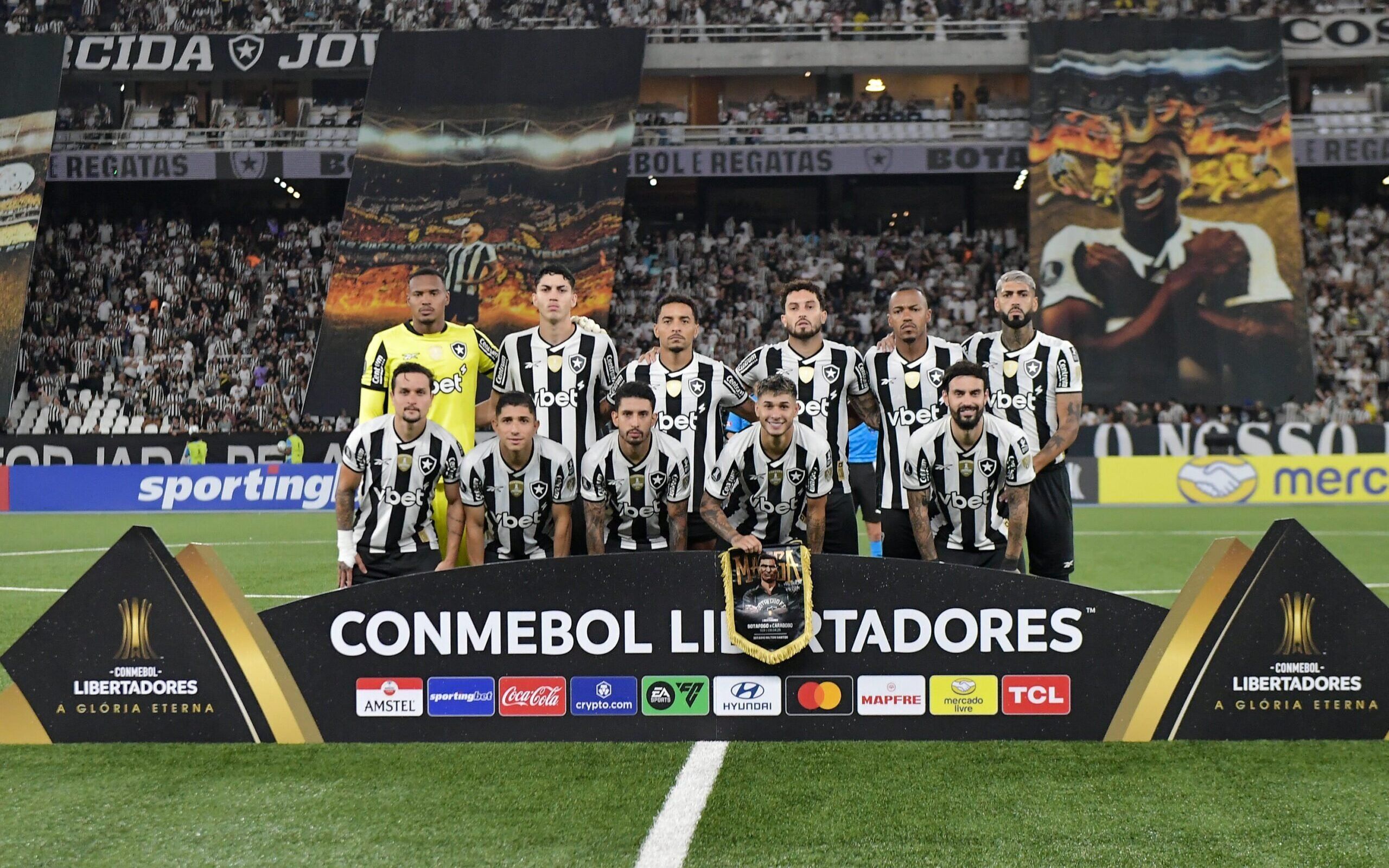 Jogadores do Botafogo comemoram vitória de 2 a 0 contra o Carabobo na Libertadores.; Reprodução: Lance