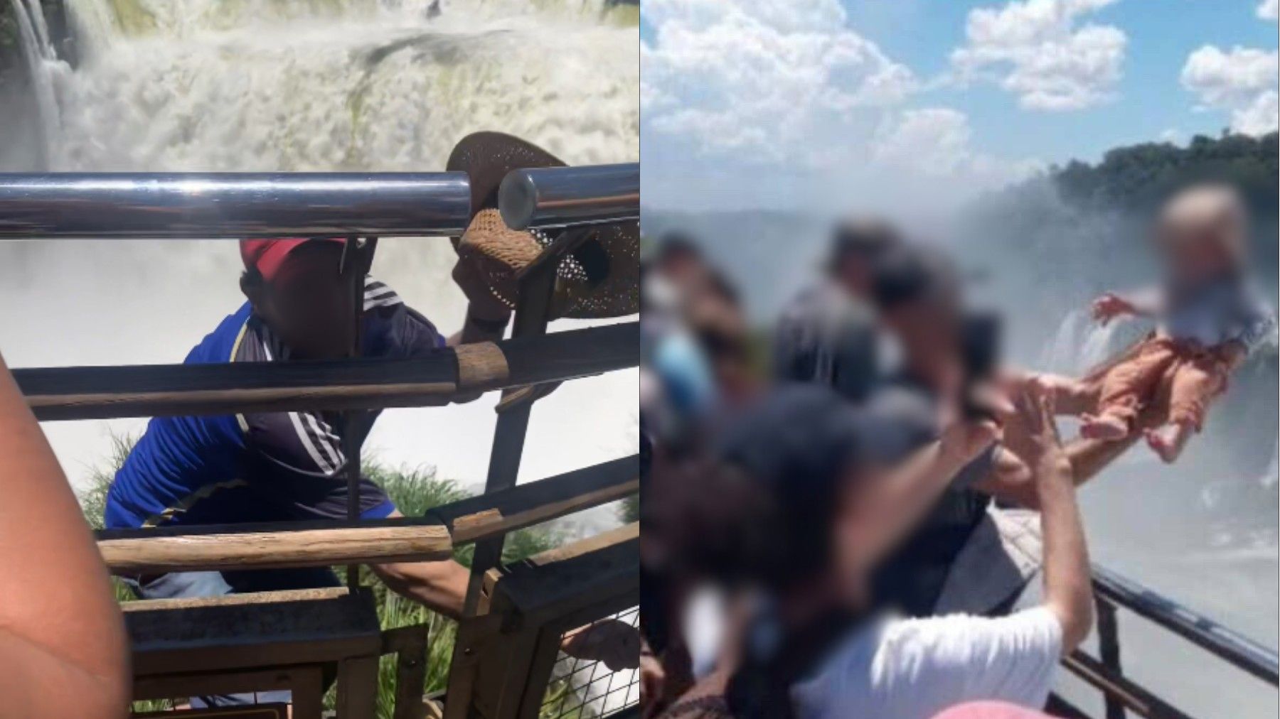 Turistas se colocam em risco nas Cataratas do Iguaçu; podem ser multados e proibidos de visitar parques argentinos.. Reprodução: G1