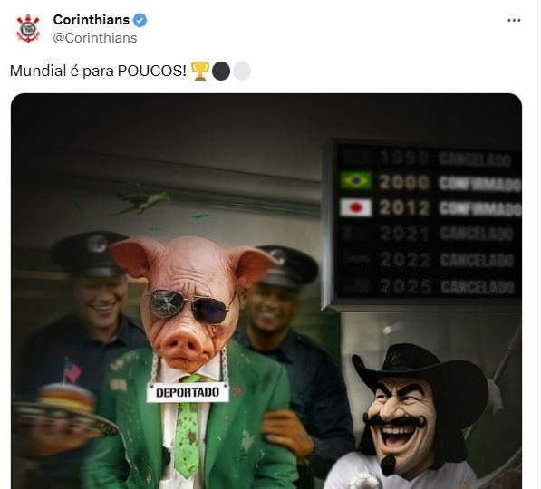 Corinthians provoca Palmeiras após eliminação na Copa do Mundo de Clubes. Reprodução: Globo