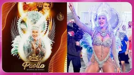 Paolla Oliveira homenageia Virginia ao passar faixa de Rainha de Bateria da Grande Rio. Reprodução: Globo