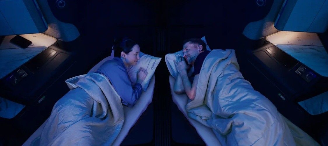 United Airlines apresenta sua nova e luxuosa suíte Polaris Studio no Boeing 787-9. Reprodução: Globo