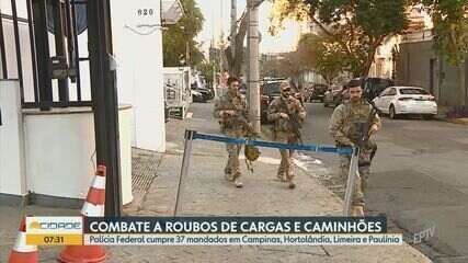 Polícia Federal realiza operação contra roubo de cargas na região de Campinas, cumprindo 37 mandados. Reprodução: Globo