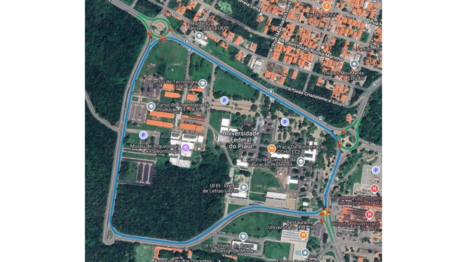 UFPI abre campus em Teresina aos domingos para caminhadas e ciclismo, com entradas bloqueadas para carros. Reprodução: Globo