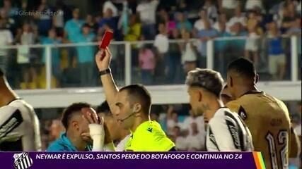 Neymar é expulso em jogo decisivo e Santos continua na zona de rebaixamento. Reprodução: Globo