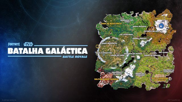 Imagem do jogo Fortnite com tema de Star Wars, apresentando personagens icônicos em combate.; Reprodução: IGN Brasil