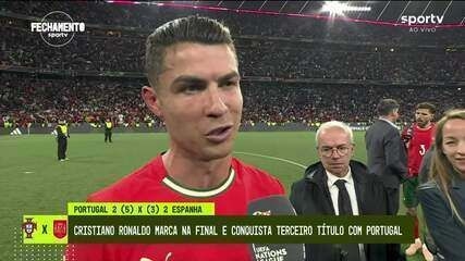 Cristiano Ronaldo celebra vitória de Portugal na Liga das Nações e renova contrato com o Al-Nassr até 2027. Reprodução: Globo
