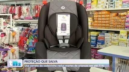 Carro destruído após acidente em Piraju destaca a importância do uso de cadeirinhas para crianças. Reprodução: G1