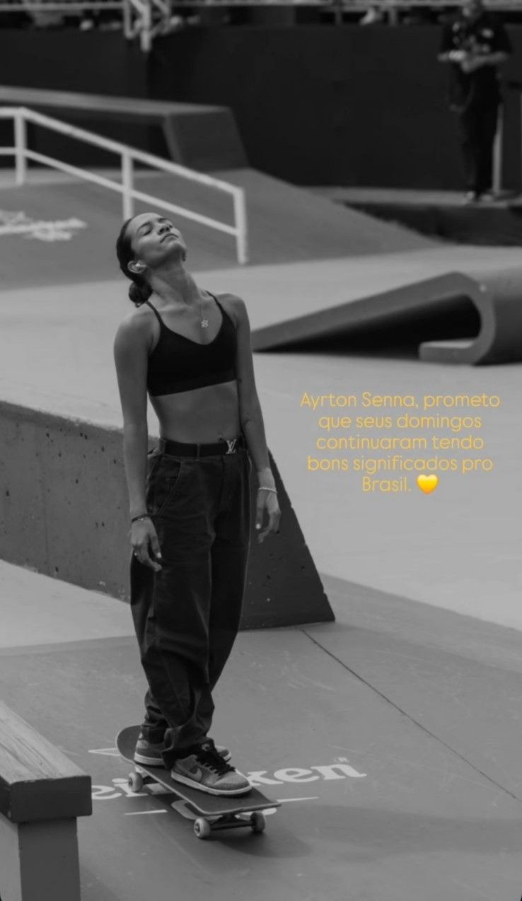 Rayssa Leal posta mensagem a Ayrton Senna às vésperas da final do Mundial.. Reprodução: Ge