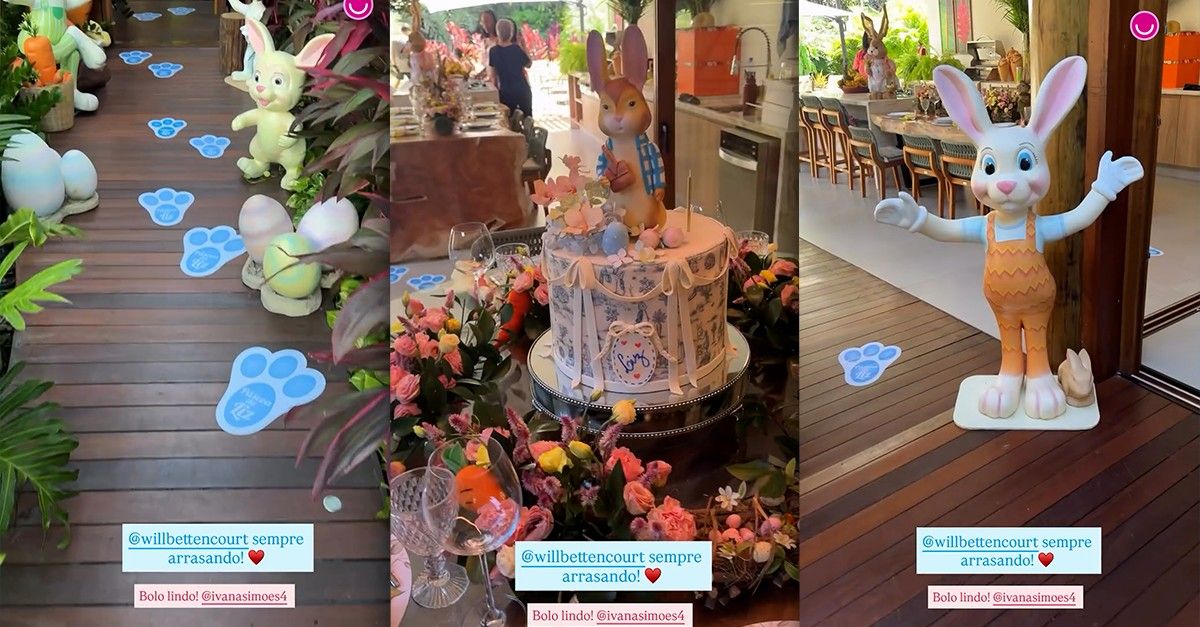 Lore Improta e Léo Santana promovem almoço de Páscoa antecipado com decoração temática 'Abençoada'. Reprodução: Gshow