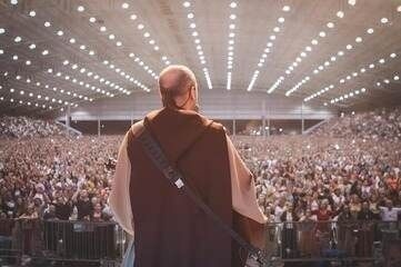 Frei Gilson comanda celebração durante o Acampamento PHN 2024 em Cachoeira Paulista. Reprodução: Globo