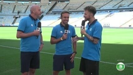 Neymar assiste ao jogo da seleção pela ge TV; analistas debatem se fará falta ao time. Reprodução: Ge