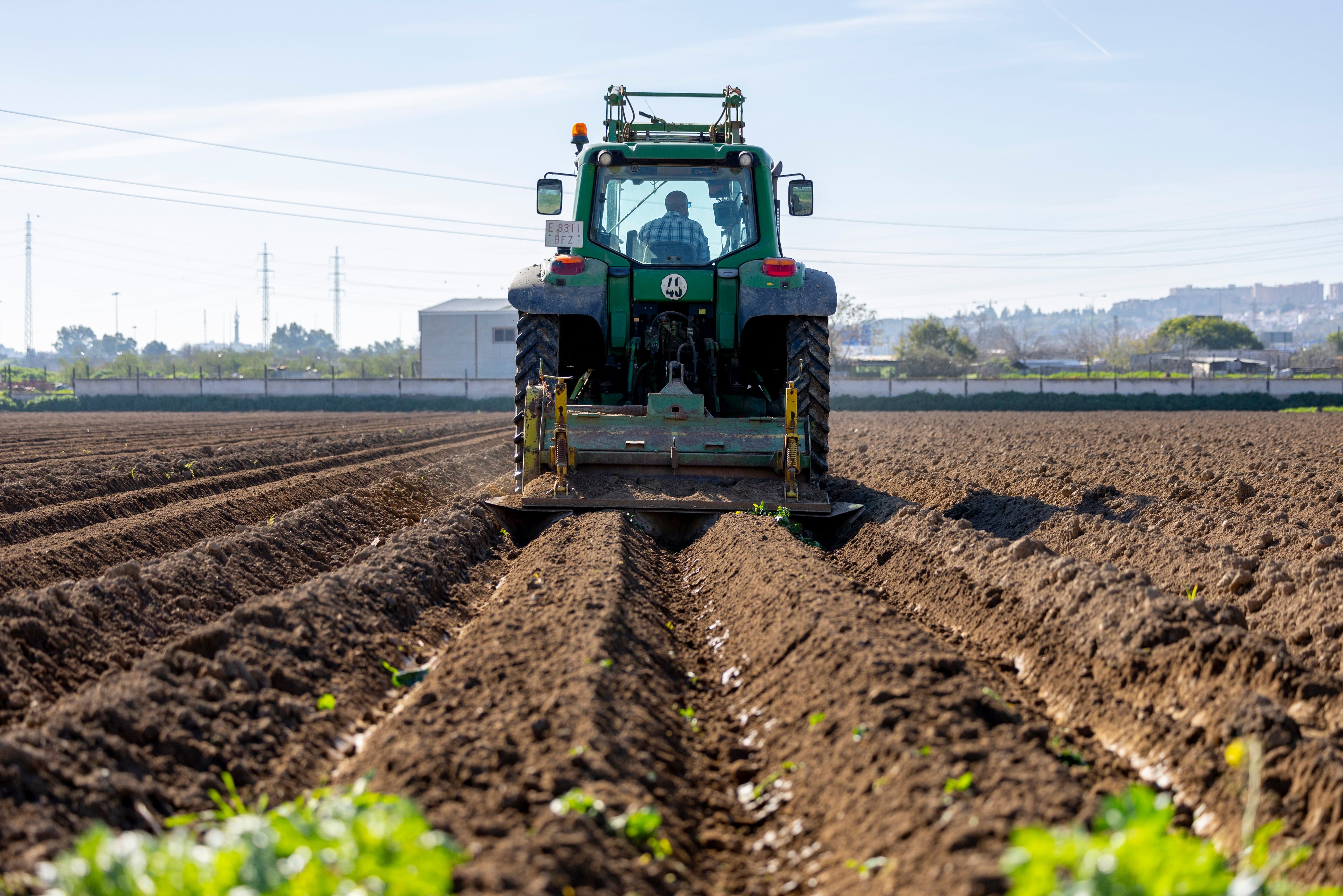 Agricultor utiliza trator em Sevilla enquanto conjunto de comunidades se opõe a cortes de fundos da União Europeia. Reprodução: El País