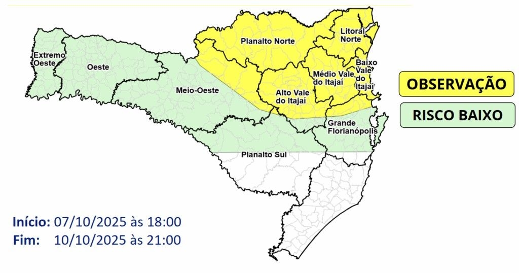 Alerta de temporais e ventos fortes em Santa Catarina, com previsão de queda de temperatura. Reprodução: Retorno do item 11