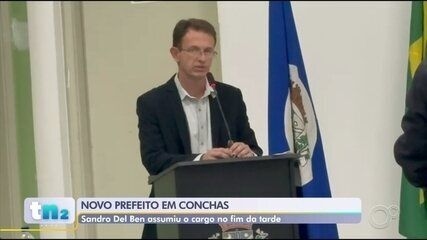 Sandro Del Ben toma posse como prefeito de Conchas após cassação de Paulo Nunes. Reprodução: Globo