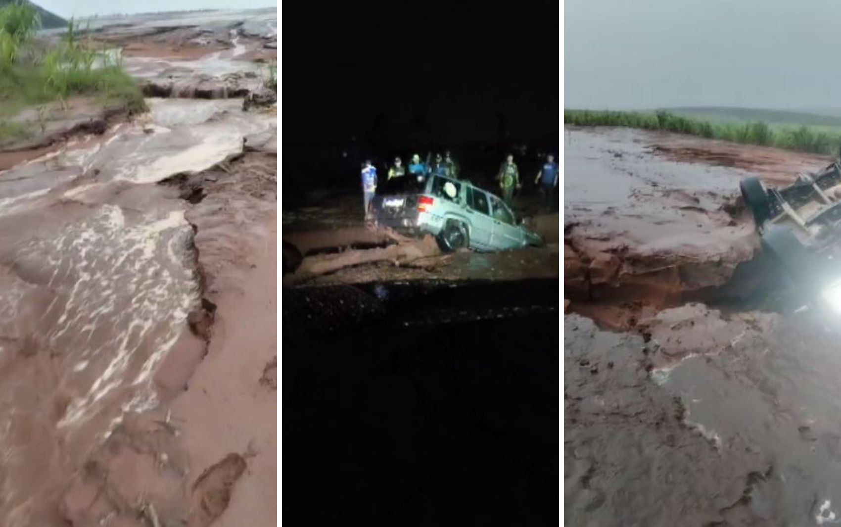 Chuvas em Santa Rosa de Viterbo desabam pontes e fecham estradas. Reprodução: G1