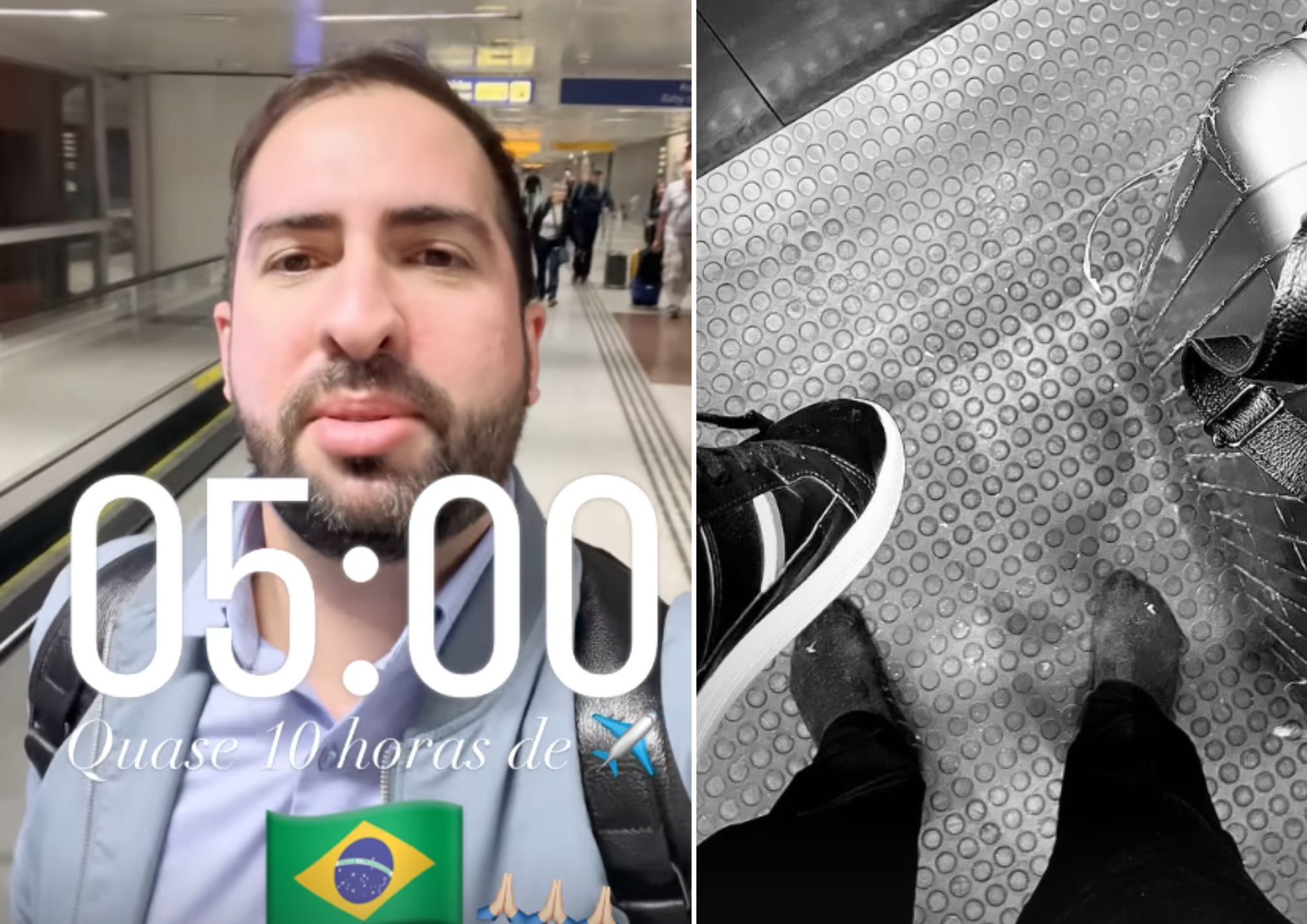 Kayo Amado retorna ao Brasil após voo para Tel Aviv ser cancelado em Barcelona. Legenda da imagem. Reprodução: Redes sociais