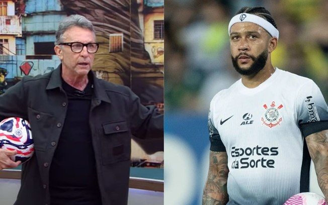 Legenda da imagem. Neto critica Memphis Depay ao vivo: 'Melhor você fazer rap' após o dérbi empatado. Reprodução: iG Esporte