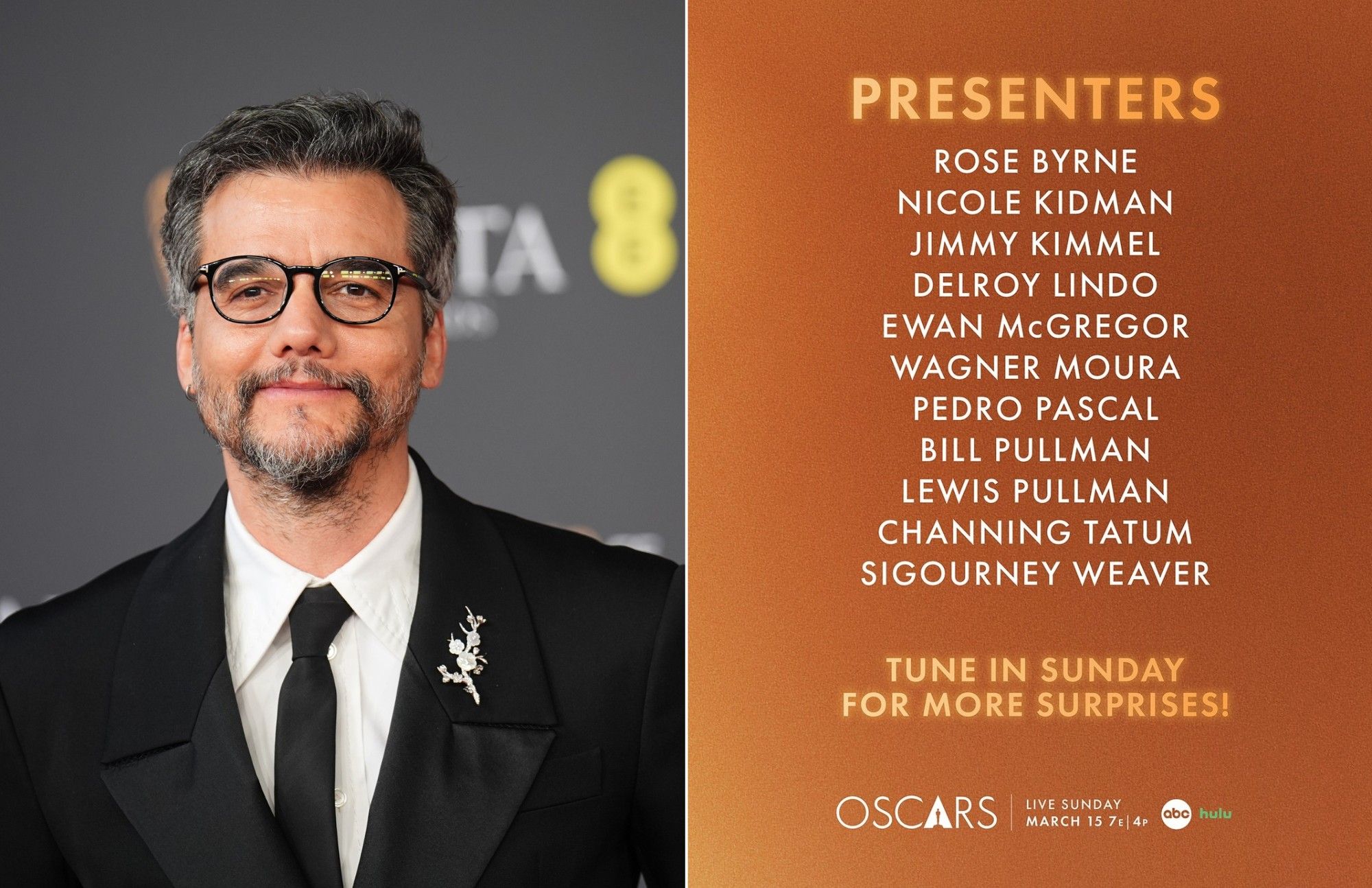 Wagner Moura no Oscar 2026 como apresentador. Reprodução: Gshow