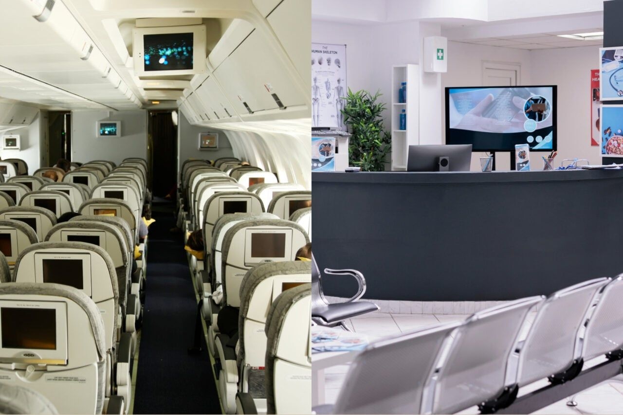 Ar de avião e hospital, segundo estudo, é mais limpo do que se imagina.. Reprodução: Gizmodo