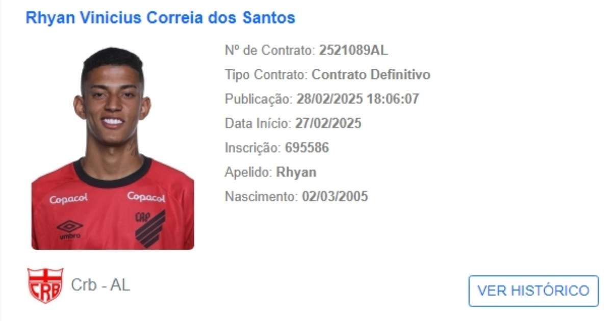 CRB anuncia contratação de Rhyan, destaque da base do CSA
