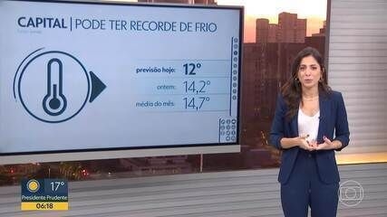São Paulo registra a menor temperatura do ano, com 13,3°C nesta quinta-feira. Reprodução: Globo