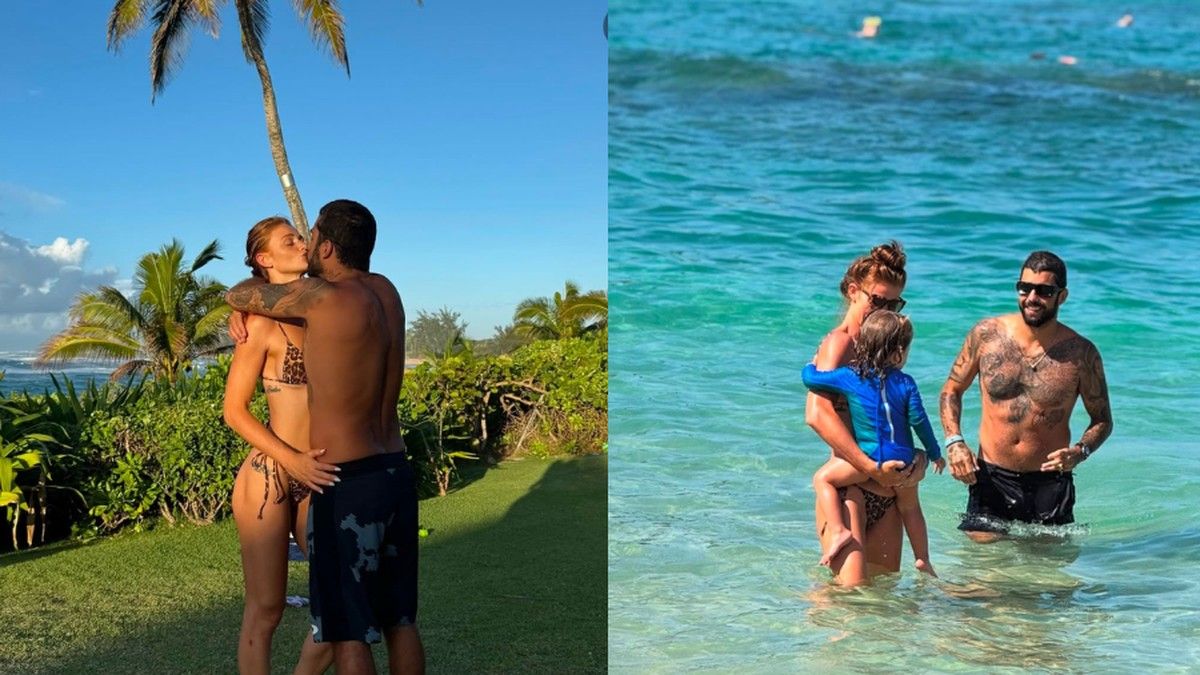 Cíntia Dicker e Pedro Scooby curtem férias no Havaí