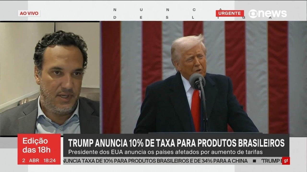 Professor Carlos Frederico Coelho comenta impacto do anúncio do presidente americano sobre o Brasil. Reprodução: Globo
