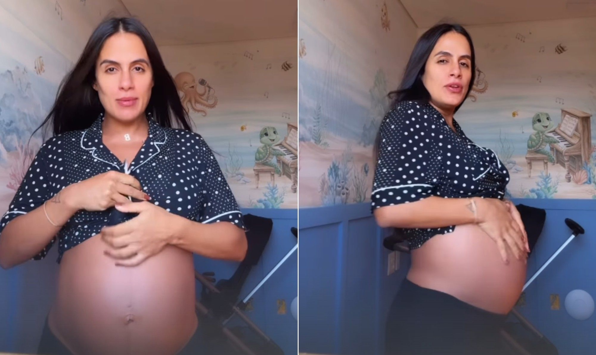 Carol Peixinho revela preocupação com rugas em vídeo enquanto aguarda a chegada de seu filho Bento.; Reprodução: Globo