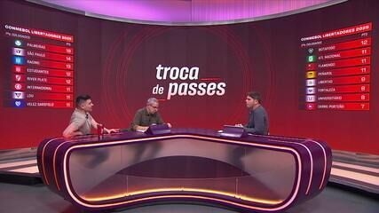 Mesa do Troca debate os possíveis adversários brasileiros nas oitavas de final da Libertadores. Reprodução: Globo