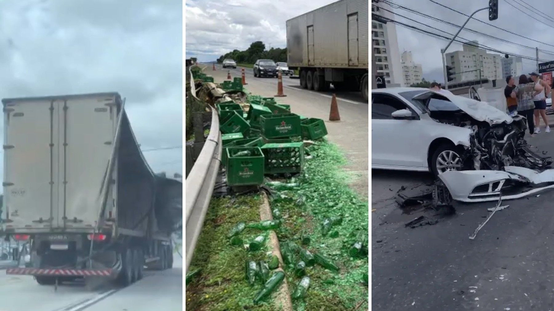 Caminhoneiro é acusado de causar 18 acidentes e derrubar carga de cerveja em Curitiba. Reprodução: Globo