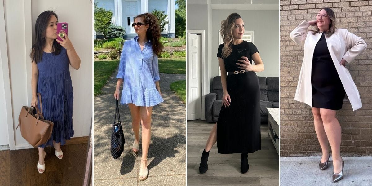Estilistas e redatoras mostram os melhores vestidos para o ambiente de trabalho. Reprodução: Business Insider