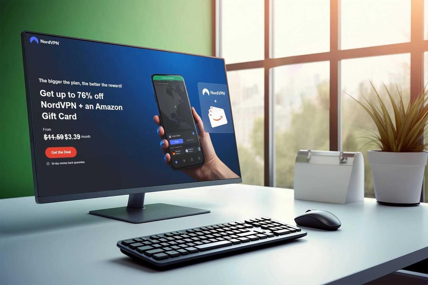 NordVPN oferece promoção com cartão-presente da Amazon junto ao serviço de VPN. Reprodução: Gizmodo