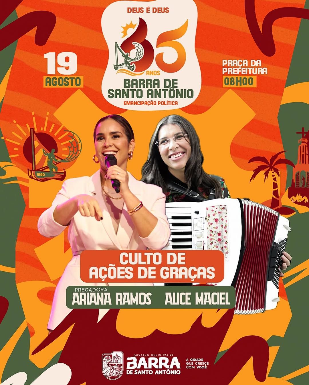 Barra de Santo Antônio celebra 65 anos de emancipação política com eventos de fé, cultura e música. Reprodução: Assessoria
