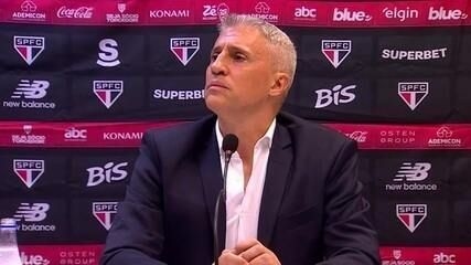 Hernán Crespo comenta sobre a derrota do São Paulo contra o Flamengo em coletiva. Reprodução: Globo