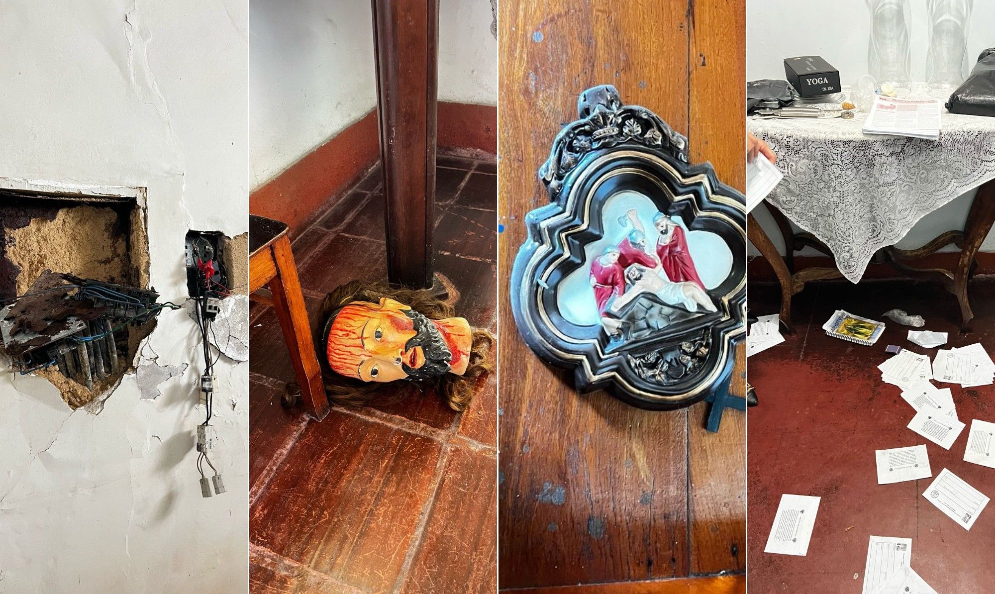 Cena de destruição na Igreja de Nossa Senhora da Lapa após assalto brutal. Reprodução: Globo