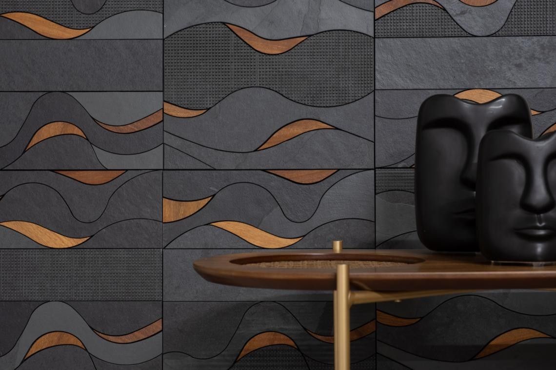 Revestimento Horizonte Preto Legno, assinado por Luiz Martins, destaca a beleza das montanhas mineiras. Reprodução: Globo