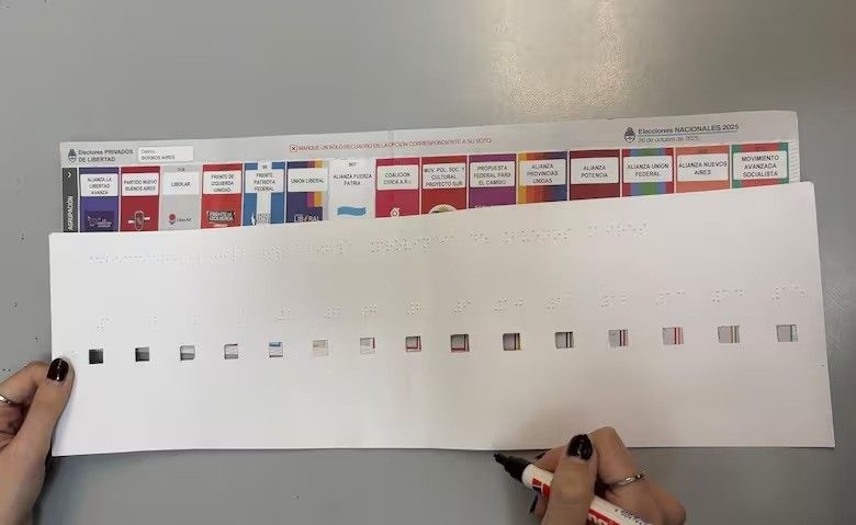 Eleitor com deficiência visual vota de forma independente usando modelo de cédula com braille. Reprodução: Retorno do item 11