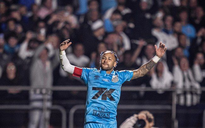 Neymar celebra dois gols na vitória do Santos sobre o Juventude por 3 a 1. Reprodução: Esporte.